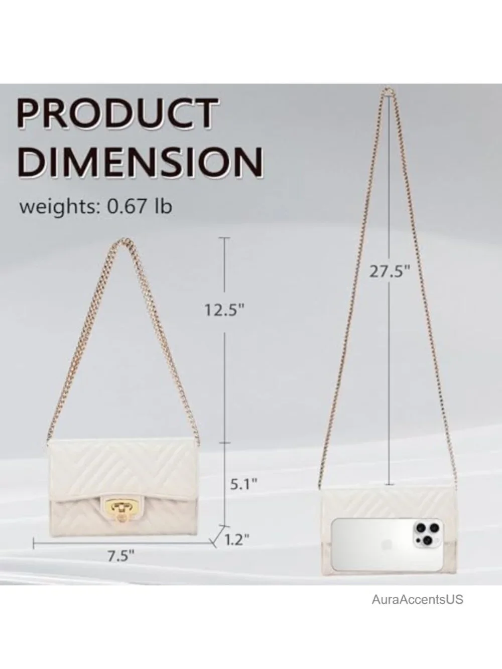 Quilted Crossbody Sling Bag with Chain Strap Faux Leather